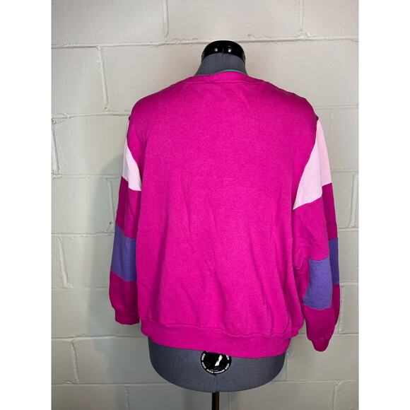sweatshirt color blocked hot pink purple green 3 snaps - Picture 6 of 10